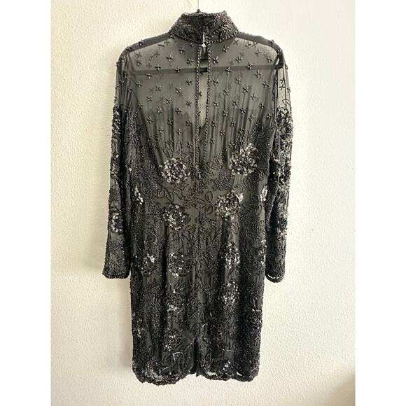 Vintage Black Tie Oleg Cassini black beaded classic timeless cocktail dress sz 8 - Picture 5 of 16